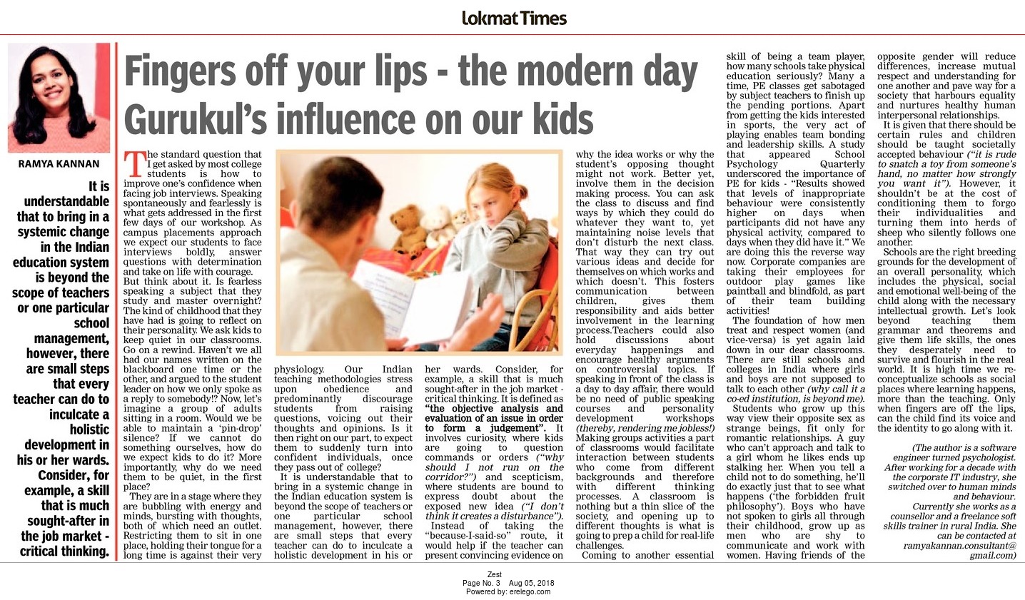 Fingers off your Lips -the modern day Gurukul's influence on our kids